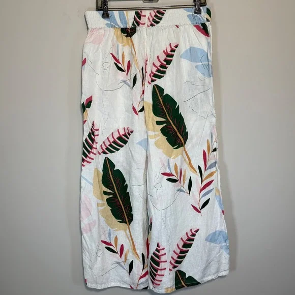 Cynthia Rowley‎ Pants Women's Large 100% Linen Angled Pocket Cropped Capris - Picture 2 of 5